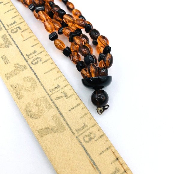 Vintage Lucite Necklace Multi Beaded Faux Amber Necklace 18 in - Picture 6 of 7